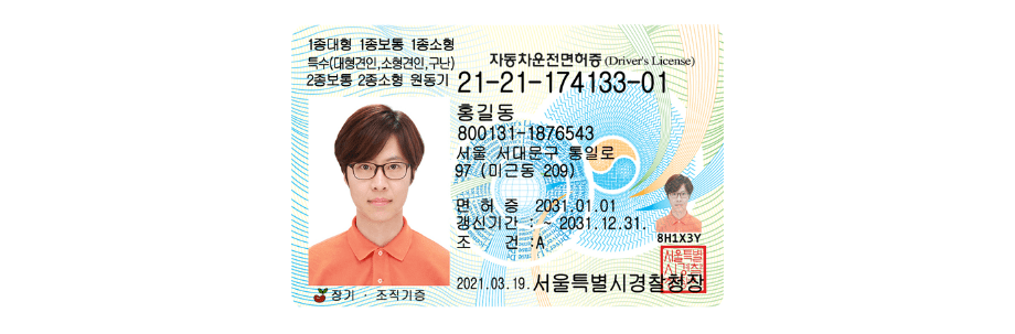 Example of Korean driver’s license